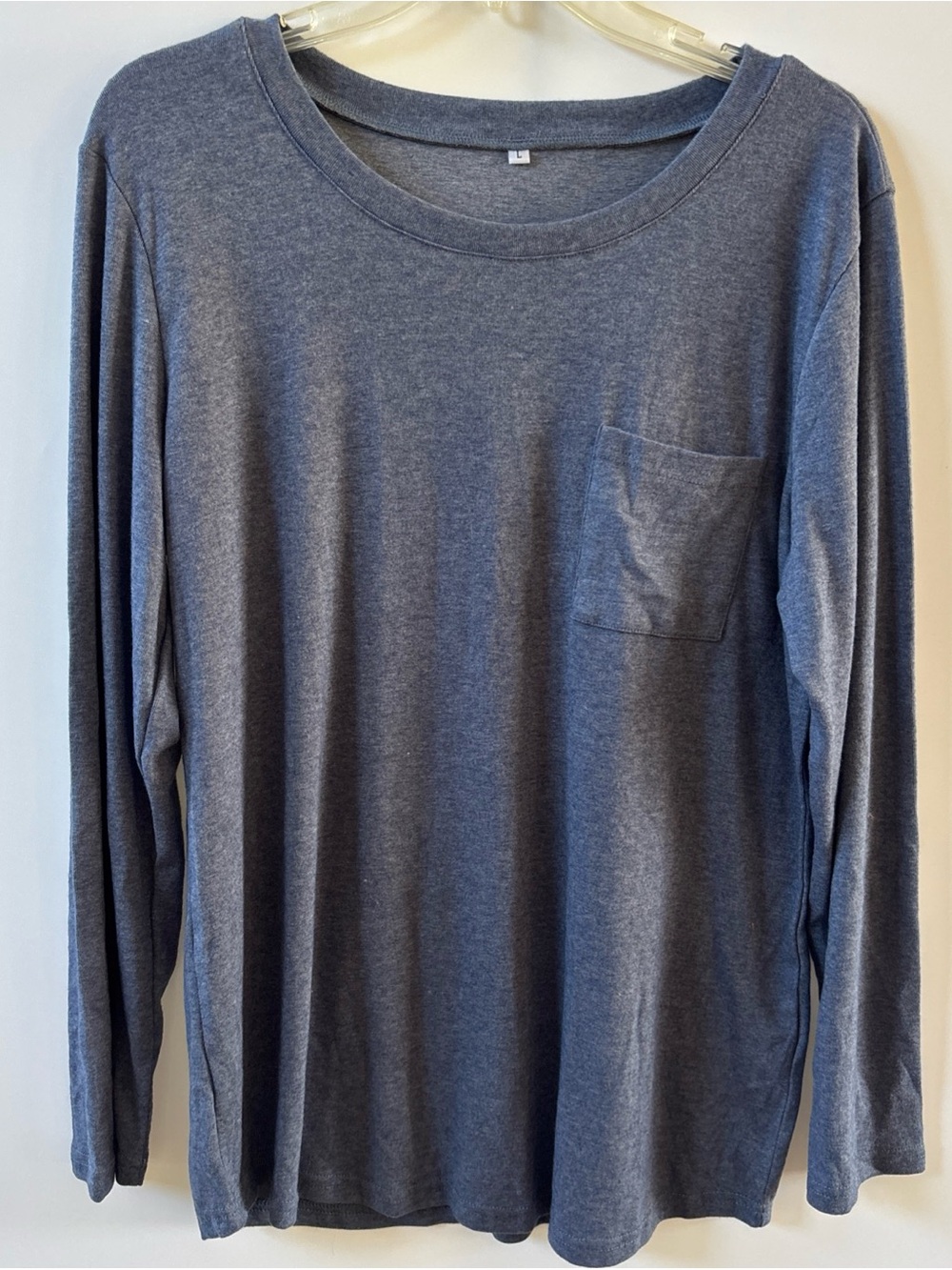 Long Sleeve Soft Jersey Women's Shirt With Pocket, Blue, Large